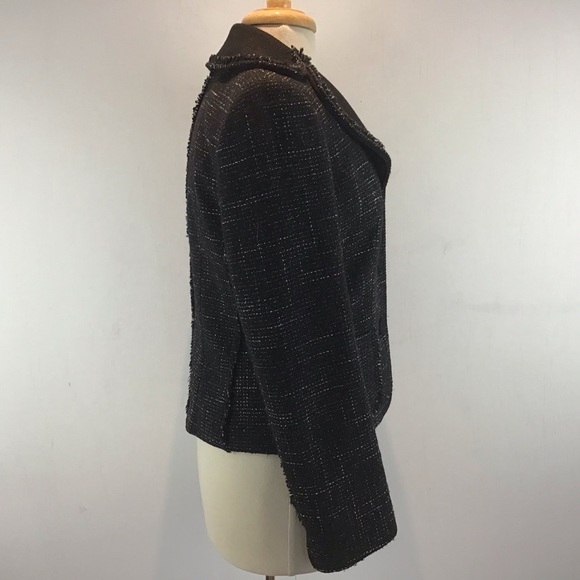Ann Taylor black and white tweed wool blend blazer fringe edged blazer size 6 - Picture 5 of 14